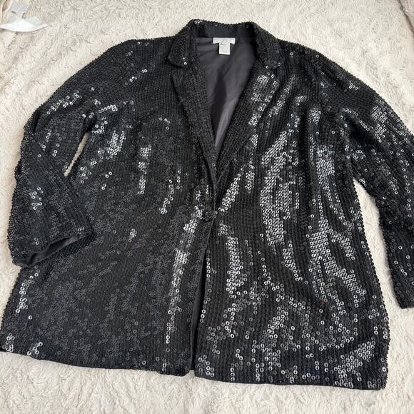 Vintage 80s 90s beaded sequin jacket sequined black formal evening silk L - Picture 9 of 13